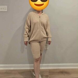 Beige Zip-Up Hoodie